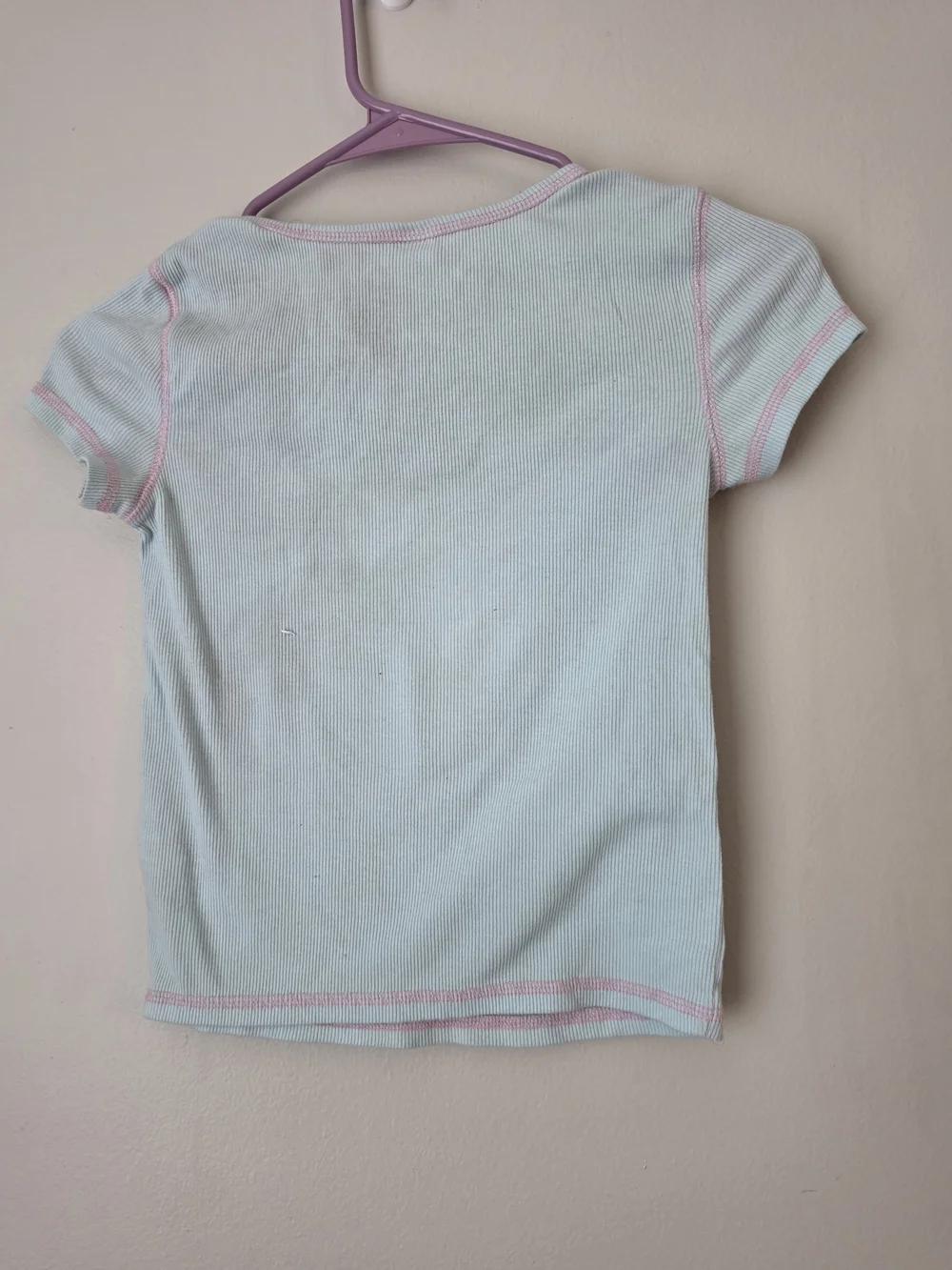 Old Navy Light Blue Ribbed Tee with Pink Trim & Powerpuff Graphic